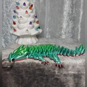 Handmade Articulated 7" Dragon Keychain 3D Printed Green
